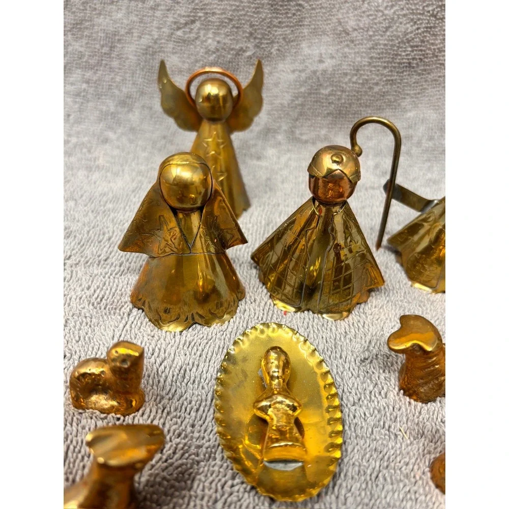 Vtg Miniature Brass Nativity Set Holy Family Christmas Hecho en Mexico